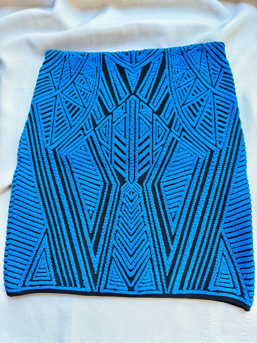 RVN Electric Blue & Black Geometric Knit Mini Skirt
